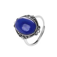 925 Sterling Silver Cuff Finger Ring, su Lapis Lazuli, Vintage & moters, 19.40x15.80mm, Dydis:6-8, Pardavė PC