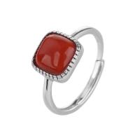 925 Sterling Silber Manschette Fingerring, mit Yunnan roter Achat, Geometrisches Muster, Vintage & für Frau, agate size 9.5x9.8mm, Größe:6-8, verkauft von PC