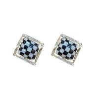 Zinc Alloy Stud Earring, Geometrisk mønster, guldfarve belagt, for kvinde & emalje & med rhinestone, 15x15mm, Solgt af par