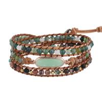 Gemstone Bracciali, pietra peridoto, with Rhodonite & cavo di cuoio & agate & ottone & lega in zinco, placcato, gioielli di moda & multistrato & unisex, colori misti, Lunghezza Appross. 51 cm, Venduto da PC