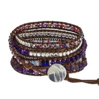 Quarz Armbänder, Amethyst, mit Seedbead & Wachsschnur & Kristall & Messing & Zinklegierung, rund, silberfarben plattiert, Modeschmuck & mehrschichtig & unisex, gemischte Farben, Länge ca. 85 cm, verkauft von PC