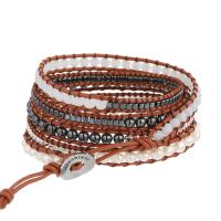 Hematiet Woven Ball Armbanden, met Wax & Zoetwater Parel & Kristal & Zinc Alloy, Ronde, silver plated, mode sieraden & multilayer & uniseks, gemengde kleuren, Lengte Ca 85 cm, Verkocht door PC