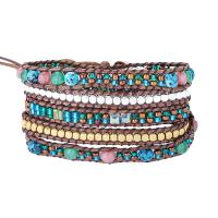 Gemstone Bracciali, Pietra naturale, with Seedbead & cavo di cuoio & Ematite & cristallo & lega in zinco, Cerchio, placcato, gioielli di moda & multistrato & unisex, colori misti, Lunghezza Appross. 85 cm, Venduto da PC