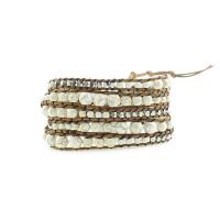 Pulsera de Turquesa, Turquesa sintético, con cordón de cuero & Hematite & aleación de zinc, Esférico, chapado en color de plata, Joyería & multicapa & unisexo, beige, longitud aproximado 85 cm, Vendido por UD