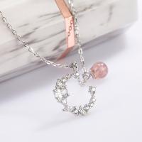 Zircon cubique Micro Pave collier en argent Sterling, Argent sterling 925, avec Strawberry Quartz, avec 1.97inch chaînes de rallonge, Placage, bijoux de mode & pavé de micro zircon & pour femme, plus de couleurs à choisir, protéger l'environnement, sans nickel, plomb et cadmium, Longueur Environ 15.74 pouce, Vendu par PC