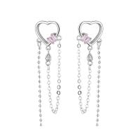 Fashion Fringe Boucles d'oreilles, laiton, coeur, bijoux de mode & pavé de micro zircon & pour femme, protéger l'environnement, sans nickel, plomb et cadmium, 46x12mm, Vendu par paire