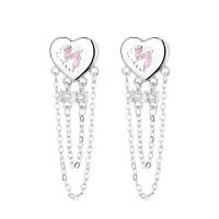 Fashion Fringe Boucles d'oreilles, laiton, coeur, bijoux de mode & pavé de micro zircon & pour femme, protéger l'environnement, sans nickel, plomb et cadmium, 39x12mm, Vendu par paire