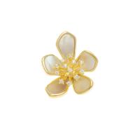 Cubic Zirconia Broche, metal, con Nácar, Flor, Joyería & micro arcilla de zirconia cúbica & para mujer, dorado, libre de níquel, plomo & cadmio, 18x21mm, Vendido por UD