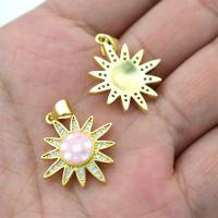 Cubique Pendentif en laiton zircon pavent, avec coquille d'ormeau, soleil, Placage de couleur d'or, DIY & pavé de micro zircon, rose, protéger l'environnement, sans nickel, plomb et cadmium, 20x20mm, Vendu par PC