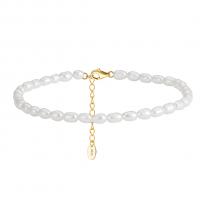 Faisean Sterling Silver Anklet, 925 Sterling Silver, le Pearl Fionnuisce, le 5CM slabhra extender, plátáilte, do bhean, órga, Fad Thart 23 cm, Díolta De réir PC