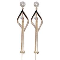 Zinc Alloy Tassel Earring, Geometrisk mønster, guldfarve belagt, for kvinde & med rhinestone & hule, 15x85mm, Solgt af par