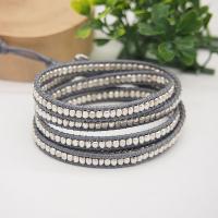 Hämatit Woven Ball Armbänder, mit Lederband & Zinklegierung, Quadrat, plattiert, Modeschmuck & mehrschichtig & unisex, keine, Länge ca. 85 cm, verkauft von PC