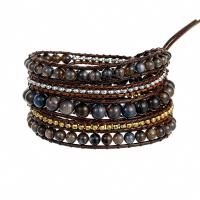 Gemstone Bracelets Natural Stone with leather cord & Hematite & Zinc Alloy Round plated fashion jewelry & multilayer & Unisex mixed colors Length Approx 85 cm Sold By PC