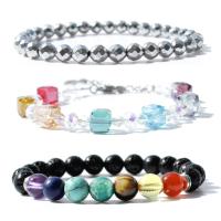 Gemstone Bracciali, lava, with Pietra naturale & Ematite & cristallo & lega in zinco, Cerchio, placcato color argento, tre pezzi & gioielli di moda & unisex & sfaccettati, colori misti, Lunghezza Appross. 18 cm, 3PC/set, Venduto da set