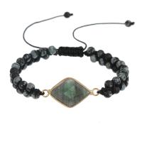 Gemstone Bracciali, ossidiana fiocco di neve, with Cordone di nodi & labradorite & ottone, Rhombus, placcato color oro, Regolabile & gioielli di moda & unisex & sfaccettati, colori misti, Venduto da PC