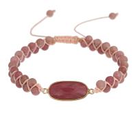 Bracelets de pierres précieuses, rhodonite, avec Cordon de noeud & laiton, ovale plat, Placage de couleur d'or, Réglable & bijoux de mode & unisexe & facettes, rose, Vendu par PC