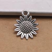 Pendentifs fleurs en alliage de zinc, Tournesol, Plaqué de couleur d'argent, DIY, protéger l'environnement, sans nickel, plomb et cadmium, 18x15mm, Vendu par PC