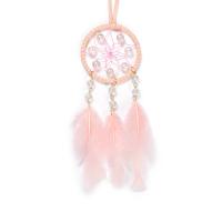 Moda Dreamcatcher, pluma, con cordón de cuero & Cristal & metal, hecho a mano, para el hogar y la oficina, Rosado, 520mm, Vendido por UD