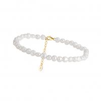 Faisean Sterling Silver Anklet, 925 Sterling Silver, le Pearl Fionnuisce, le 5CM slabhra extender, plátáilte, do bhean, órga, Fad Thart 23 cm, Díolta De réir PC