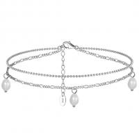 Mode Sterling zilveren Anklet, 925 Sterling Zilver, met Zoetwater Parel, plated, voor vrouw, platina kleur, Verkocht door PC