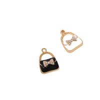 Zinc Alloy Rhinestone Pendants Handbag gold color plated DIY & enamel & with rhinestone Sold By PC