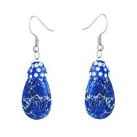 Pendientes de Gemas, Jaspe Impresión, con Arcilla analiar de diamantes de imitación AB & metal, Gota, chapado en color de plata, Joyería & para mujer, azul, 15x38mm, Vendido por Par