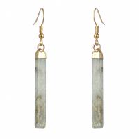 Gemstone Earrings, Labradorita, with cobre, Retângulo, cromado de cor dourada, joias de moda & para mulher, cores misturadas, 6x64mm, vendido por par