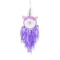 Fashion Dreamcatcher, Feder, mit Natürlicher Kies & Lederband & Stoff & Eisen, Einhorn, handgemacht, für Zuhause und Büro & verschiedene Stile für Wahl, violett, 800mm, verkauft von PC