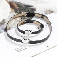 Jewelry Sets collar & wrist wreath PU Leather with Brass Heart plated fashion jewelry & for woman black Sold By PC