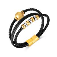 Bracelets cordon PU, cuir PU, avec Acier inoxydable 304, Vintage & pour homme, plus de couleurs à choisir, Longueur 210 mm, Vendu par PC