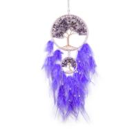 Mode Dreamcatcher, Veer, met Natuurlijk grind & lederen koord & Plastic & Messing & Ijzer, Tree of Life, handgemaakt, voor thuis en op kantoor, purper, 650mm, Verkocht door PC