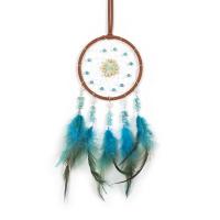 Mode Dreamcatcher, Feather, med Natur grus & lædersnor & Træ & Jern, håndlavet, til hjemmet og kontoret, blå, 450mm, Solgt af PC