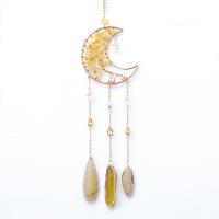 Mode Dreamcatcher, Agate, med Natur grus & Messing, Moon, håndlavet, til hjemmet og kontoret, 450mm, Solgt af PC