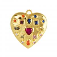 Messing hjerte Vedhæng, med Cubic Zirconia, Heart, 18K forgyldt, du kan DIY, flerfarvede, nikkel, bly & cadmium fri, 19.80x21.20x4mm, Solgt af PC