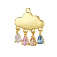 Pendenti di ottone di Cubic Zirconia (CZ), with cubico zircone, Cloud, laccato oro 18K, DIY, multi-colore, assenza di nichel,piombo&cadmio, 15.90x19.20x1.80mm, Venduto da PC