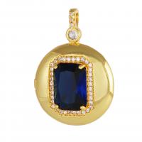 Ottone Ciondoli Locket, with cubico zircone, Cerchio piatto, laccato oro 18K, DIY, blu, assenza di nichel,piombo&cadmio, 24x34.50mm, Venduto da PC