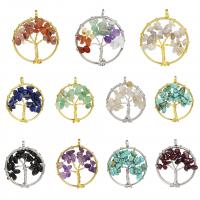 Edelsteen Hangers Sieraden, Natuursteen, met Zinc Alloy, Tree of Life, plated, DIY & verschillende materialen voor de keuze & hol, meer kleuren voor de keuze, 30.30x35.30x6mm, Verkocht door PC