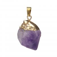 Quartz Gemstone Pendants Amethyst with Brass irregular plated DIY Sold By PC