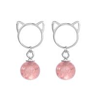 Boucle d'oreille bijoux en argent sterling, Argent sterling 925, avec Strawberry Quartz, Placage, bijoux de mode & pour femme, plus de couleurs à choisir, protéger l'environnement, sans nickel, plomb et cadmium, Vendu par paire