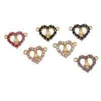 Conector de Micro Pavé de Zirconía Cúbica en Latón, metal, Corazón, chapado en color dorado, Bricolaje & micro arcilla de zirconia cúbica, más colores para la opción, libre de níquel, plomo & cadmio, 13.50x17.50mm, agujero:aproximado 1.5mm, Vendido por UD