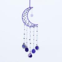 Mode Dreamcatcher, améthyste, avec cordon en cuir & Agate & fer, lune, fait à la main, pour la maison et le bureau, violet, 600mm, Vendu par PC