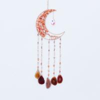 Mode Dreamcatcher, Natuurlijk grind, met Agaat & Kristal & Messing, Maan, handgemaakt, voor thuis en op kantoor, rood, 580mm, Verkocht door PC