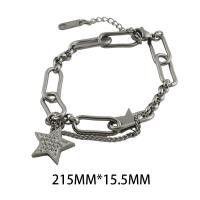 Jewelry Cruach dhosmálta Bracelet, 304 Cruach dhosmálta, Star, plátáilte, micrea réiteach zirconia ciúbach & do bhean, airgid, Fad Thart 21.5 cm, Díolta De réir PC