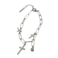 Jewelry Cruach dhosmálta Bracelet, 304 Cruach dhosmálta, Cross, plátáilte, micrea réiteach zirconia ciúbach & do bhean, airgid, Fad Thart 21 cm, Díolta De réir PC