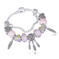 European armband, Zinc Alloy, met Lampwork, silver plated, mode sieraden & verschillende lengte voor keuze & voor vrouw & glazuur & met strass, gemengde kleuren, nikkel, lood en cadmium vrij, Verkocht door PC