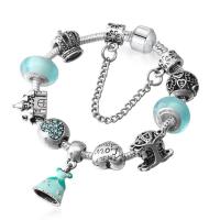 European armband, Zinc Alloy, met Lampwork, silver plated, mode sieraden & verschillende lengte voor keuze & voor vrouw & luminated & glazuur & met strass, gemengde kleuren, nikkel, lood en cadmium vrij, Verkocht door PC