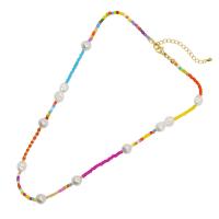 Seed verre collier de perles, Seedbead, avec perle d'eau douce cultivée & perle de plastique & Acier inoxydable 304, avec 5cm chaînes de rallonge, bijoux de mode & différents matériaux pour le choix & pour femme, plus de couleurs à choisir, protéger l'environnement, sans nickel, plomb et cadmium, Longueur Environ 42 cm, Vendu par PC