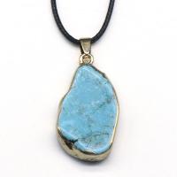 Fashion Turquoise Ketting, Synthetische Turquoise, met lederen koord & Messing, Onregelmatige, gold plated, mode sieraden & uniseks, blauw, Length about 10-30mm,Hight about 17-38mm, Lengte Ca 38 cm, Verkocht door PC