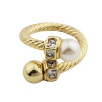 Cúbicos Circonia Micro Pave anillo de latón, metal, con Shell Pearl, chapado en color dorado, Joyería & unisexo & micro arcilla de zirconia cúbica, dorado, libre de níquel, plomo & cadmio, inner diameter 18mm, Vendido por UD