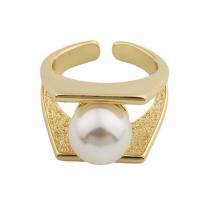 Messing fingerring, med Shell Pearl, guldfarve belagt, mode smykker & Unisex, gylden, nikkel, bly & cadmium fri, inner diameter 17mm, Solgt af PC